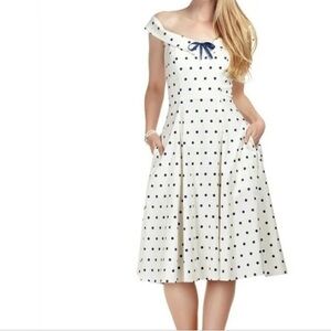 Collectif Size small White & Navy Virginia Polka Dot Swing Midi Dress